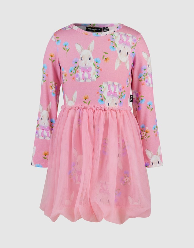 Rock Your Kid - Hunny Bunny Long Sleeve Bubble Dress in Peach