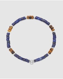 Nialaya Jewellery - Men's Wristband with Blue Lapis and Brown Tiger Eye Heishi Beads