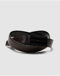 Politix - Pebble Grain Leather Dress Belt With Shield Buckle