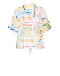 City Chic - Plus size Aliya Sea Dream Placement Print Shirt - ivory