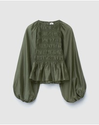 & Other Stories - Balloon-Sleeve Smocked Blouse