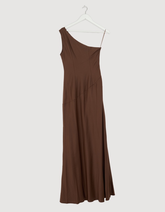 Revibe - Repaired CHANCERY Hallie Satin One Shoulder Drape Maxi Dress - AU 10