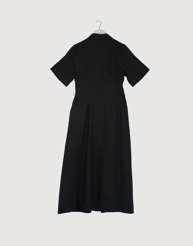 Revibe - Repaired AERE Orien Tuck Waist Linen Shirt Dress - AU 10