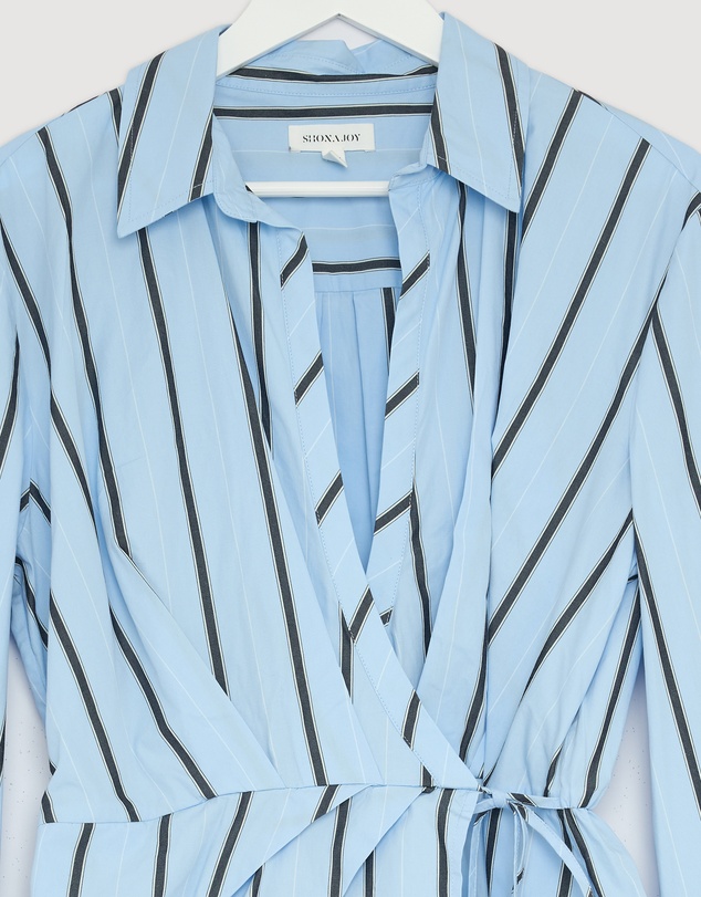 Revibe - Repaired Shona Joy Saxon Draped Shirt Mini Dress - AU 12