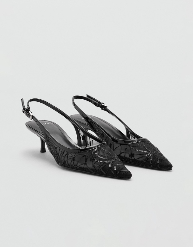 M.N.G - Kitten-Heel Shoes Embroidered with Sequins