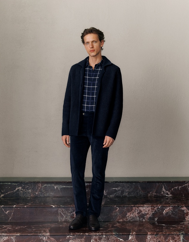 Trenery - Brushed Cotton Yarn Dyed Check Shirt in Navy