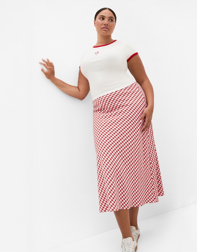 City Chic - Plus size Western Gingham Midi Skirt - rust