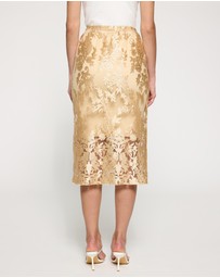 Lindsay Nicholas New York - Sheer Gold Lace Skirt with Nude Underskirt