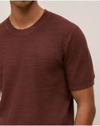Trenery - Cotton Linen Racking Stitch T-shirt in Espresso