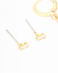 Lovisa - Gold Plated Cubic Zirconia Stud & Huggie Drop Earrings 2-Pack