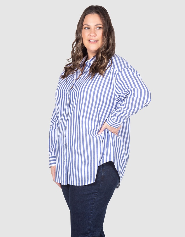 Love Your Wardrobe - Carrie Stripe Drop Shoulder Cotton Shirt