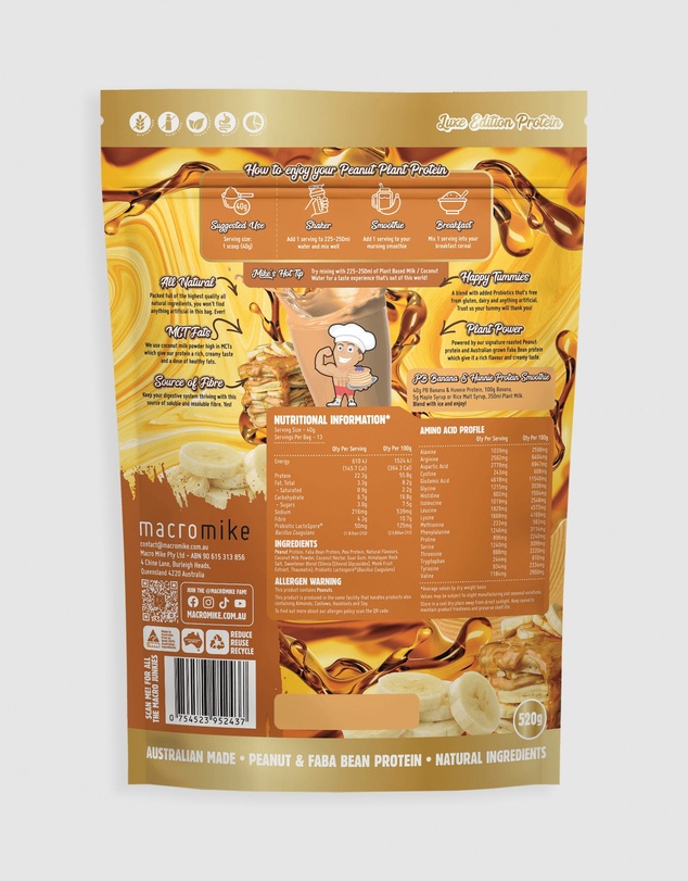 Macro Mike - PB Banana & Hunnie Peanut Plant Protein - 520g