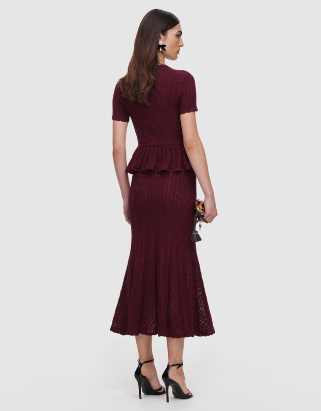 Self Portrait - Pointelle Peplum Knit Midi Dress