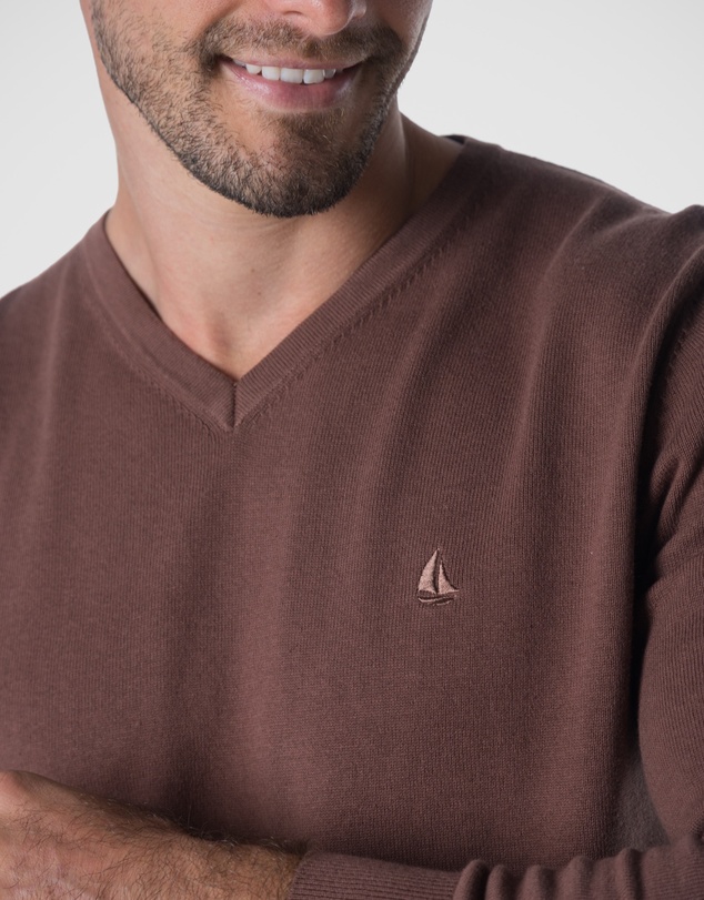 Coast Clothing - V-Neck Cotton Jumper - Chocolate