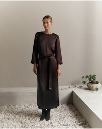Trenery - Satin Belted Column Dress in Coffee Bean