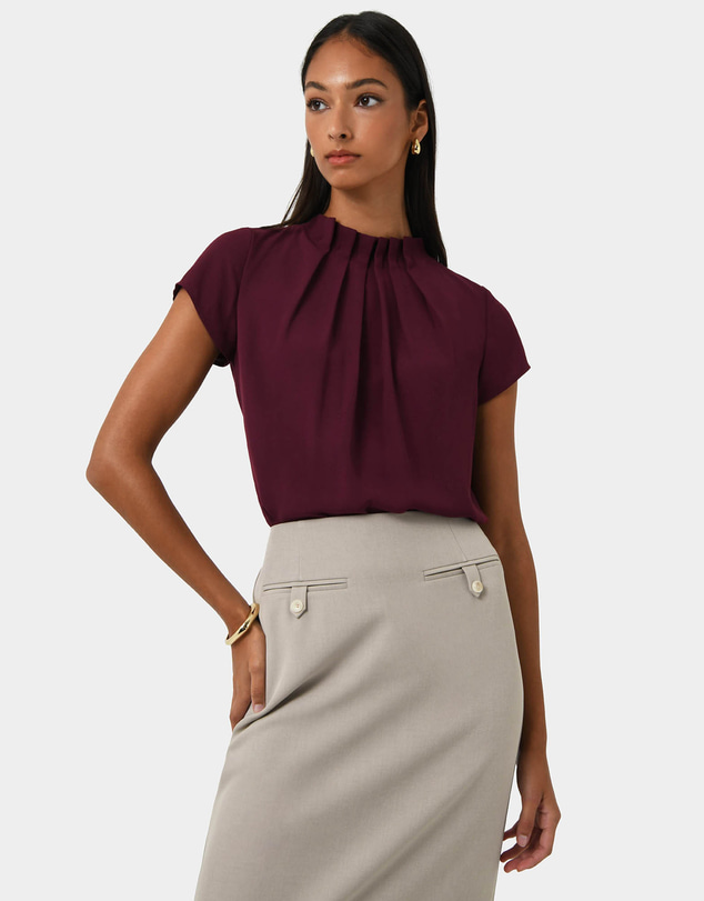 Forcast - Olivia Pleated High Neck Top