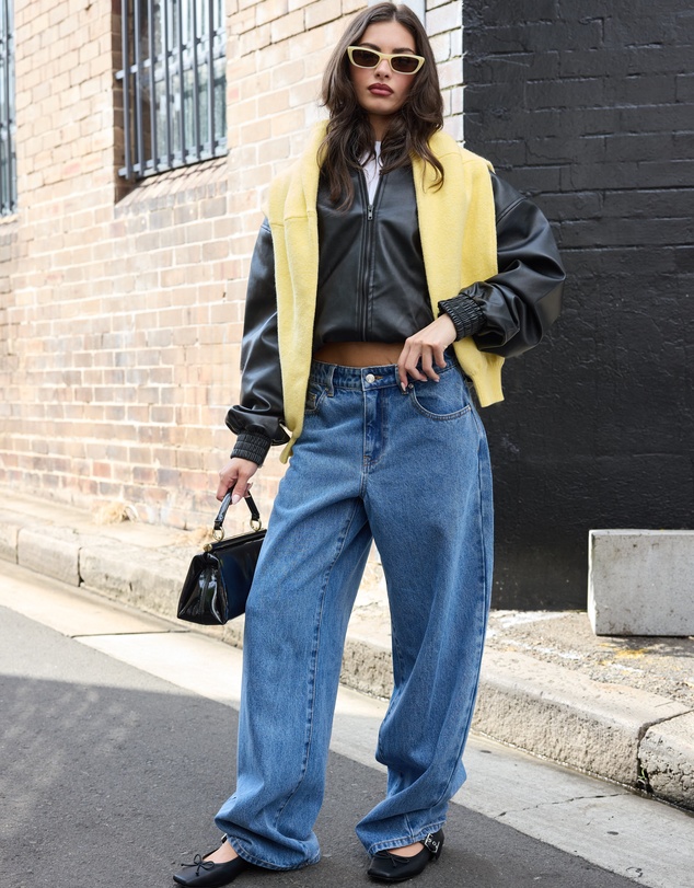 Dazie - Alaia Leather Look Bomber Jacket
