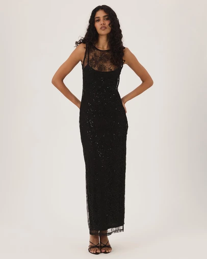 Atmos&Here - Dana Sequin Lace Maxi Dress With Satin Slip