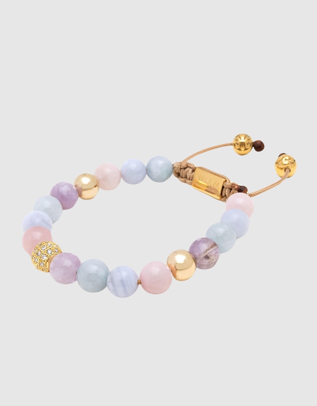 Nialaya Jewellery - Women's Beaded Bracelet with Aquamarine, Blue Lace Agate, Rose Quartz, and Amethyst Lavender