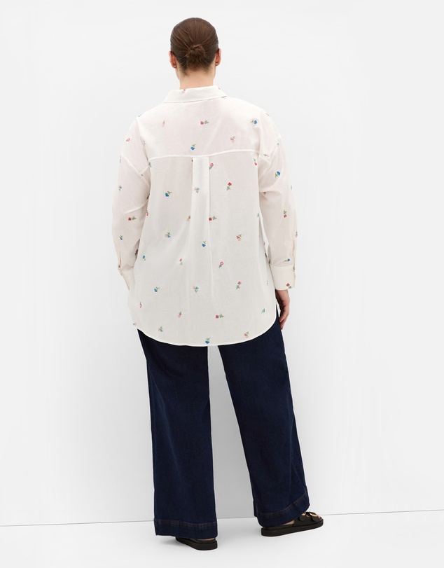 City Chic - Plus size Embroidery Floral Print Cotton Shirt - ivory