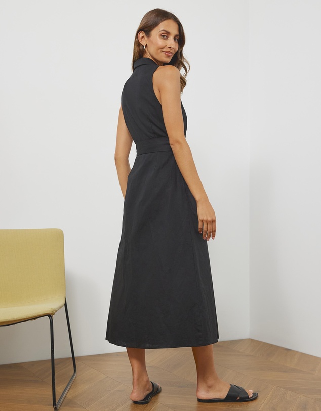 Atmos&Here - Magdalena Linen Blend Tailored Midi Dress