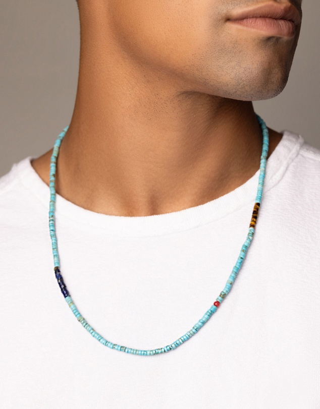 Nialaya Jewellery - Heishi Necklace with Tiger Eye and Lapis