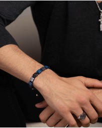 Nialaya Jewellery - Men's Ceramic Flatbead Bracelet in Blue and Silver