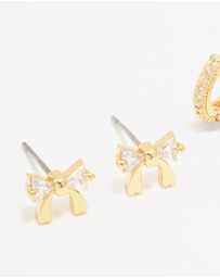 Lovisa - Gold Plated Cubic Zirconia Bow Studs & Hoop Earrings Pack