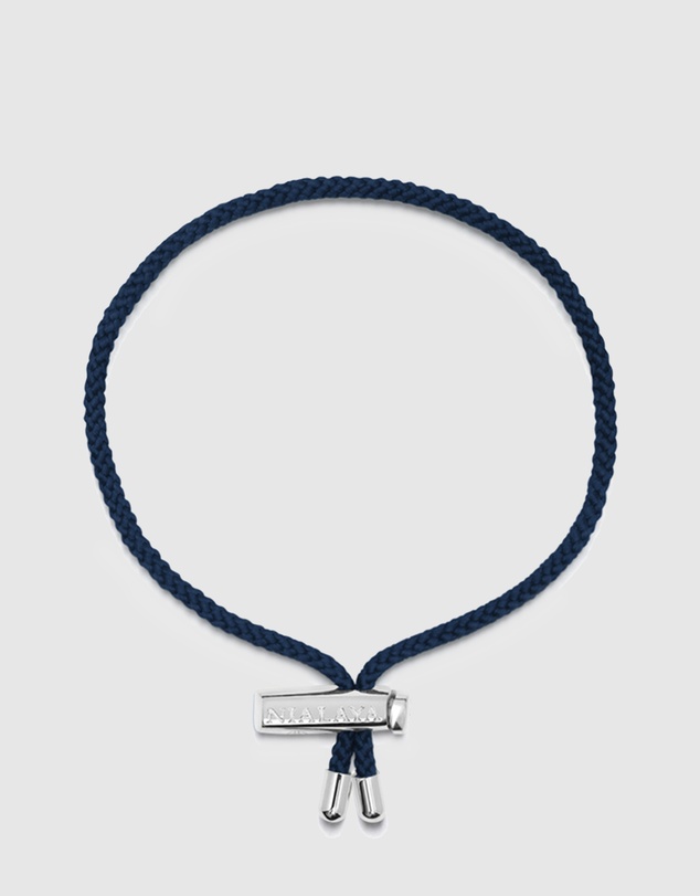 Nialaya Jewellery - Men's Navy Blue String Bracelet with Adjustable Silver Lock