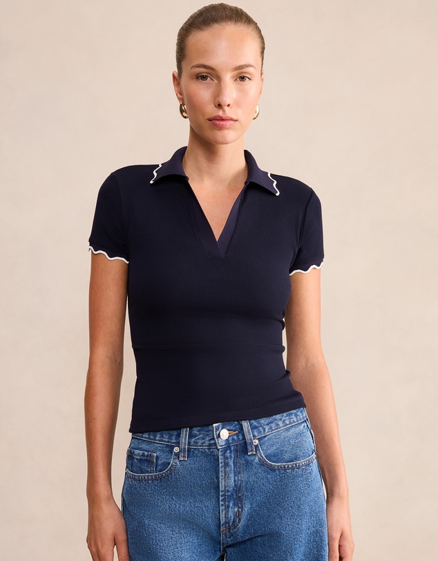 Forever New - Sarah Scallop Trim Polo Top