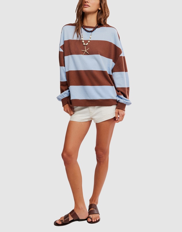 Free People - Classic Stripe Crew Wide Sweatshirt