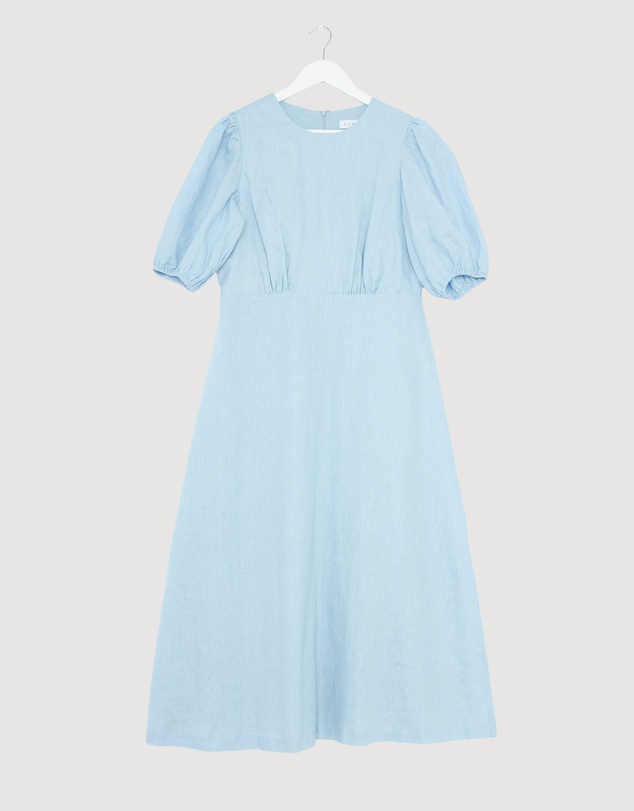 Revibe - Repaired AERE Elowen Linen Puff Sleeve Midi Dress - AU 14