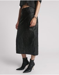ONE TEASPOON - Cassidy Leather Column Midi Skirt - Black