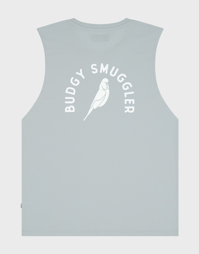 Budgy Smuggler - Light Blue Singlet with Budgy Arch logo