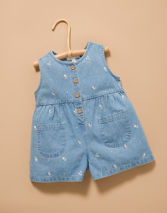 Purebaby - Denim Embroidered Jumpsuit-Kids-Babies