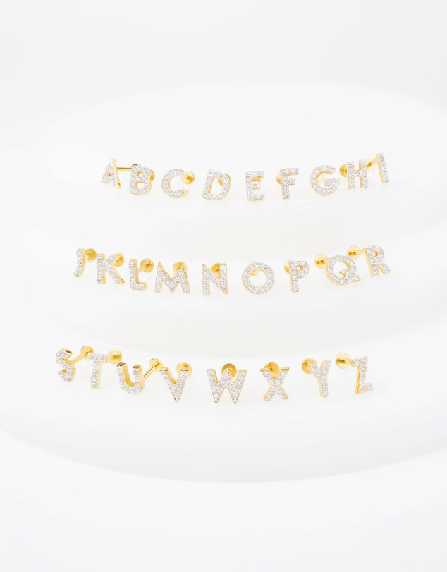 Wanderlust + Co - Alphabet Pave Gold Flat Back Earring - Letter J