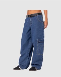 EDIKTED - Super Oversized Belted Boyfriend Jeans