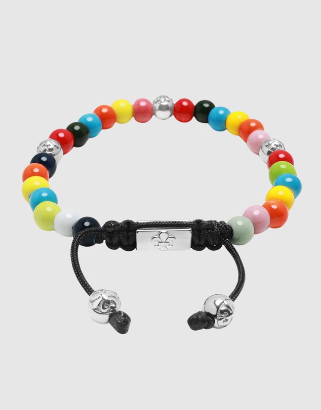 Nialaya Jewellery - Men's Beaded Bracelet with Multicolored Glass and Silver