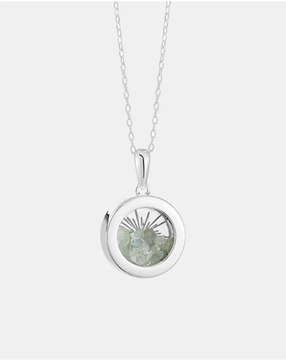 Rachel Jackson - Small Deco Sun Amulet March Birthstone Silver Aquamarine Necklace (Calm & Harmony)