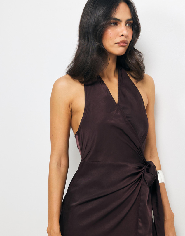 AERE - Beli Halter Wrap Maxi Dress