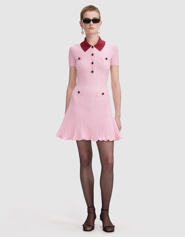 Self Portrait - Contrast Collar Knit Mini Dress