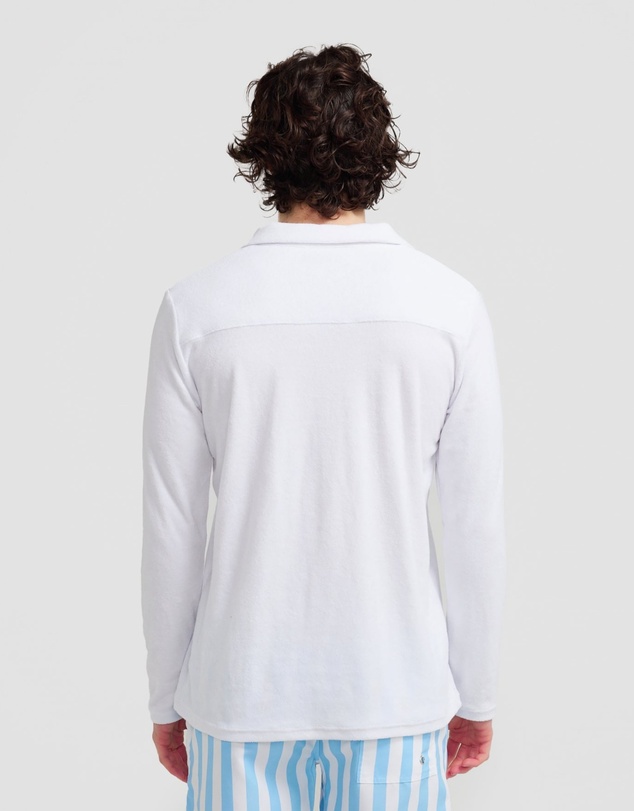 Vacay Swimwear - L/S White Terry Polo