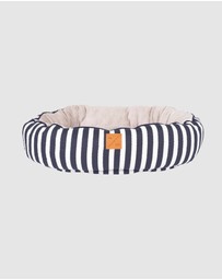 Mog & Bone - 4 Seasons Reversible Circular Dog Bed - Navy Hamptons Stripe Print