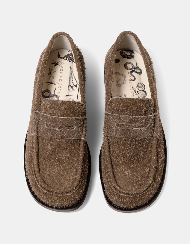 Duke + Dexter - Willis Khaki Hairy Suede Penny Loafers