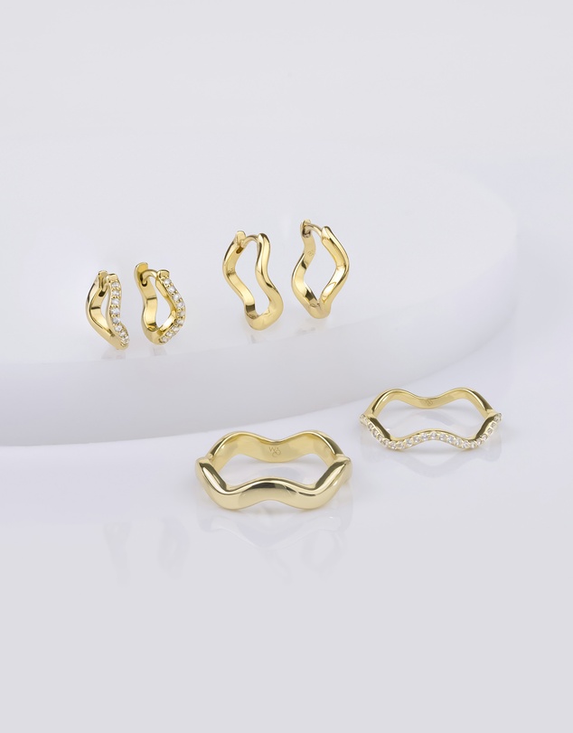 Wanderlust + Co - Scallop Pave Gold 8mm Baby Huggie Earrings