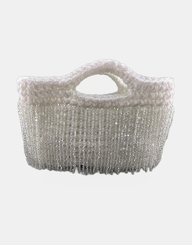 Izoa - Estelle Beaded Fringe White Mini Bag
