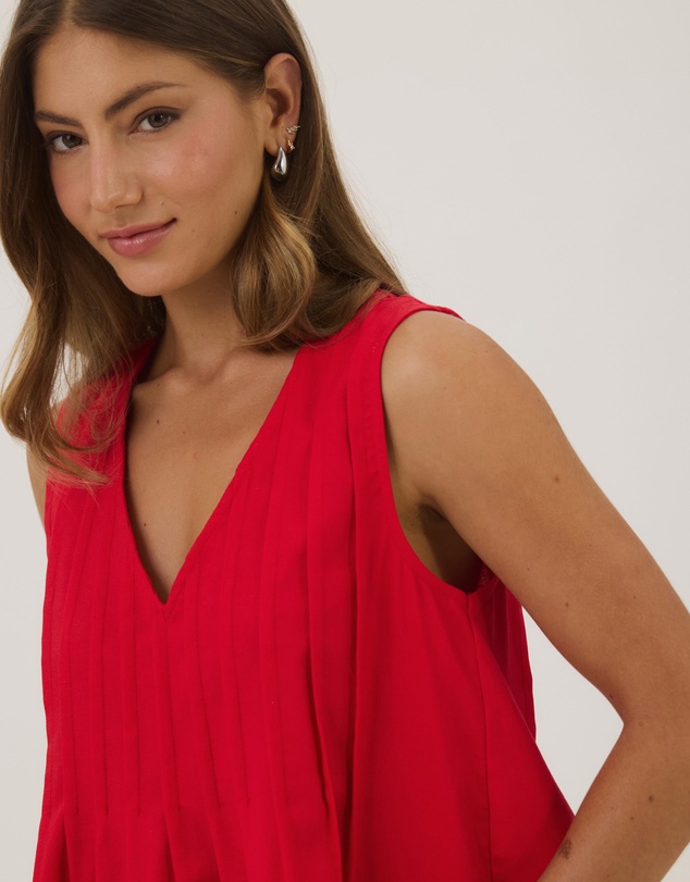 Atmos&Here - Rhea Linen Blend Pintuck Sleeveless Top