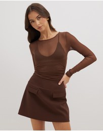 Dazie - Lay Low Check Mesh LS Top