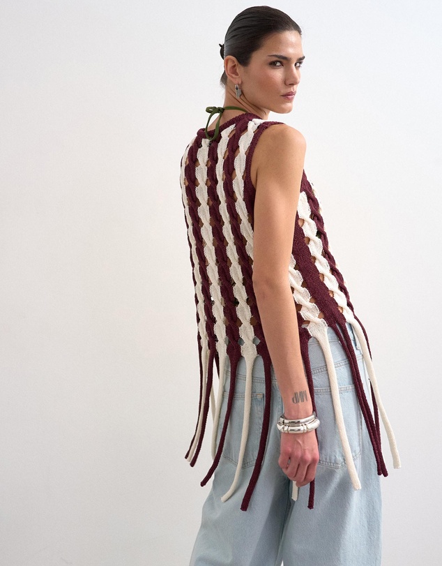 TOPSHOP - Fina Knitted Cable Tassel Tank