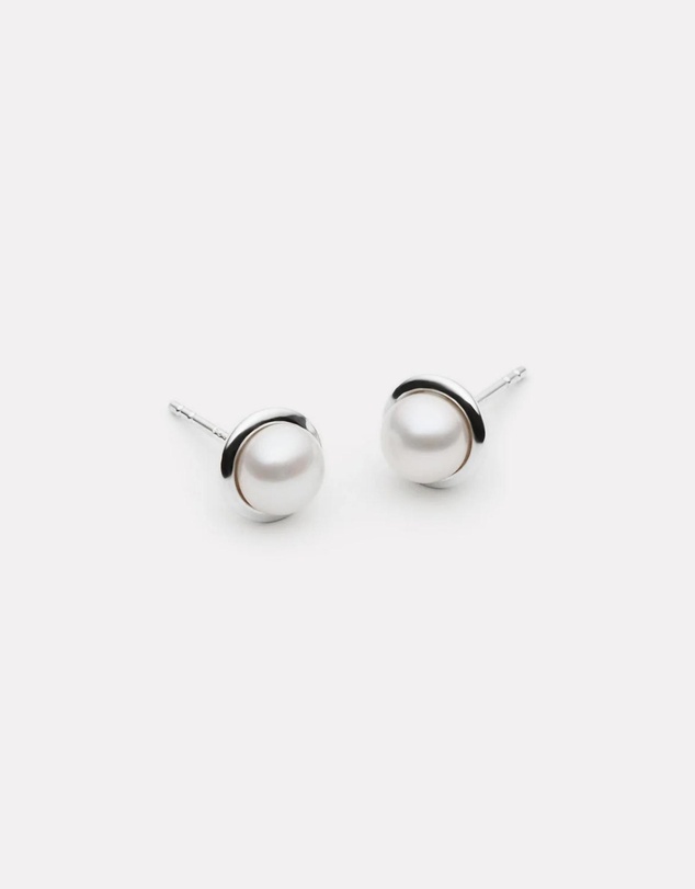 Najo - Moonbeam Silver & Pearl Stud Earring